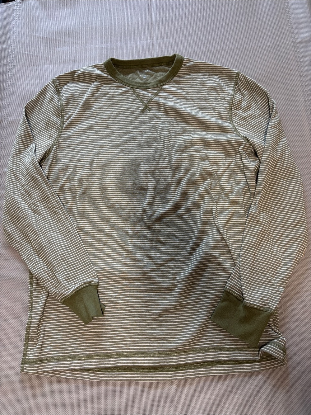 J. Crew Olive and White Striped Long-Sleeve Crewneck sz M EUC